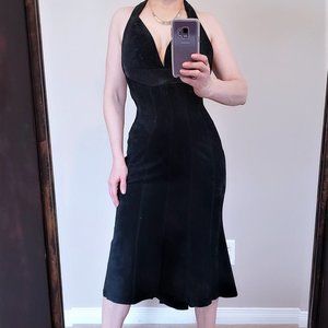 Genuine Suede Leather -Llack Evening Dress